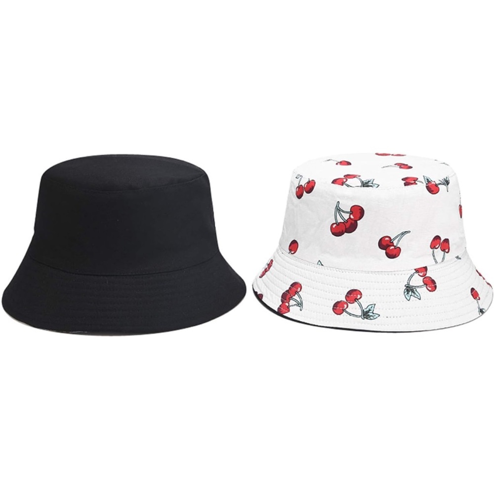 Unisex Cherry Print Double-Side-Wear Reversible Bucket Hat - Picture 3 of 9